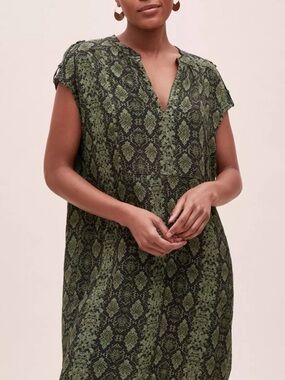 Anthropologie Rachel Tunic Dress Green and Black Snake-Print Shift